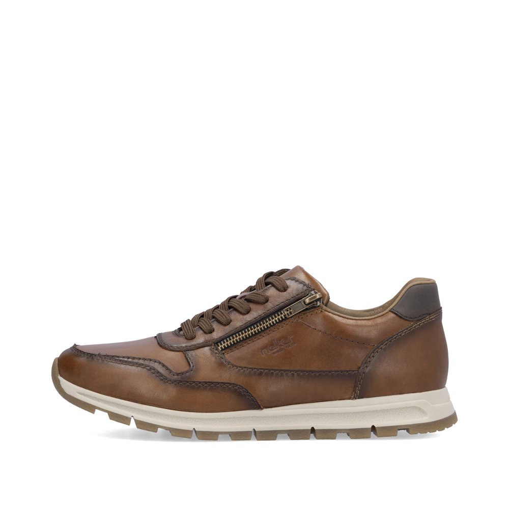 Brown Rieker men´s low-top sneakers B0504-24 with a shadow finish as well as zipper. Outside of the shoe.