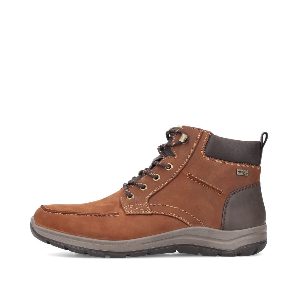 Brown Rieker men´s lace-up boots 03610-22 with RiekerTEX membrane as well as zipper. Outside of the shoe.