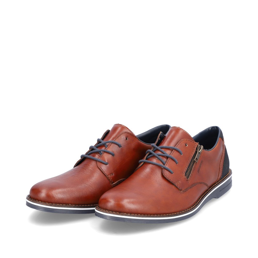Rieker chaussures à lacets marron hommes 12505-24 avec fermeture éclair. Chaussures inclinée sur le côté.
