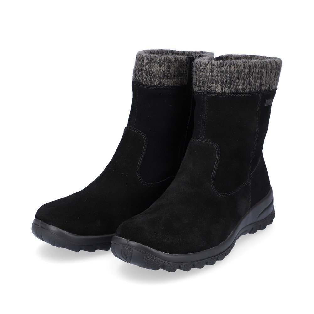 Asphalt black Rieker women´s ankle boots L7165-00 with RiekerTEX technology. Shoes laterally.