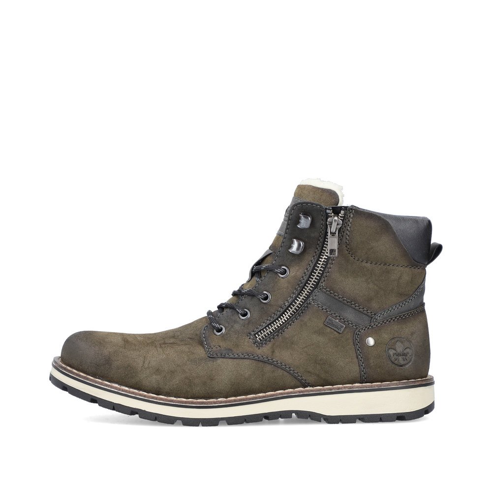 Grüne Rieker Herren Schnürstiefel 38425-54 mit wasserabweisender TEX-Membran. Schuh Außenseite.