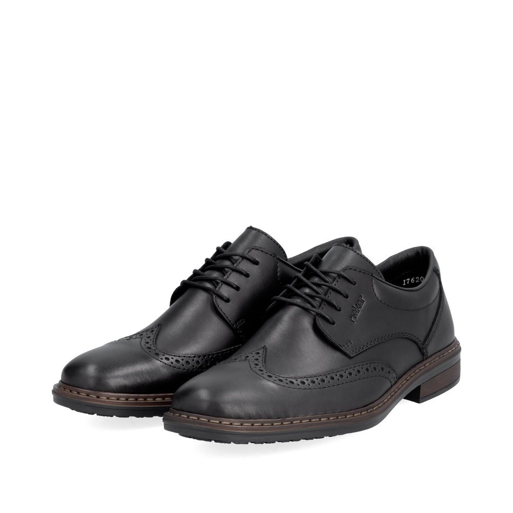 Midnight black Rieker men´s lace-up shoes 17620-00 with extra width H. Shoes laterally.