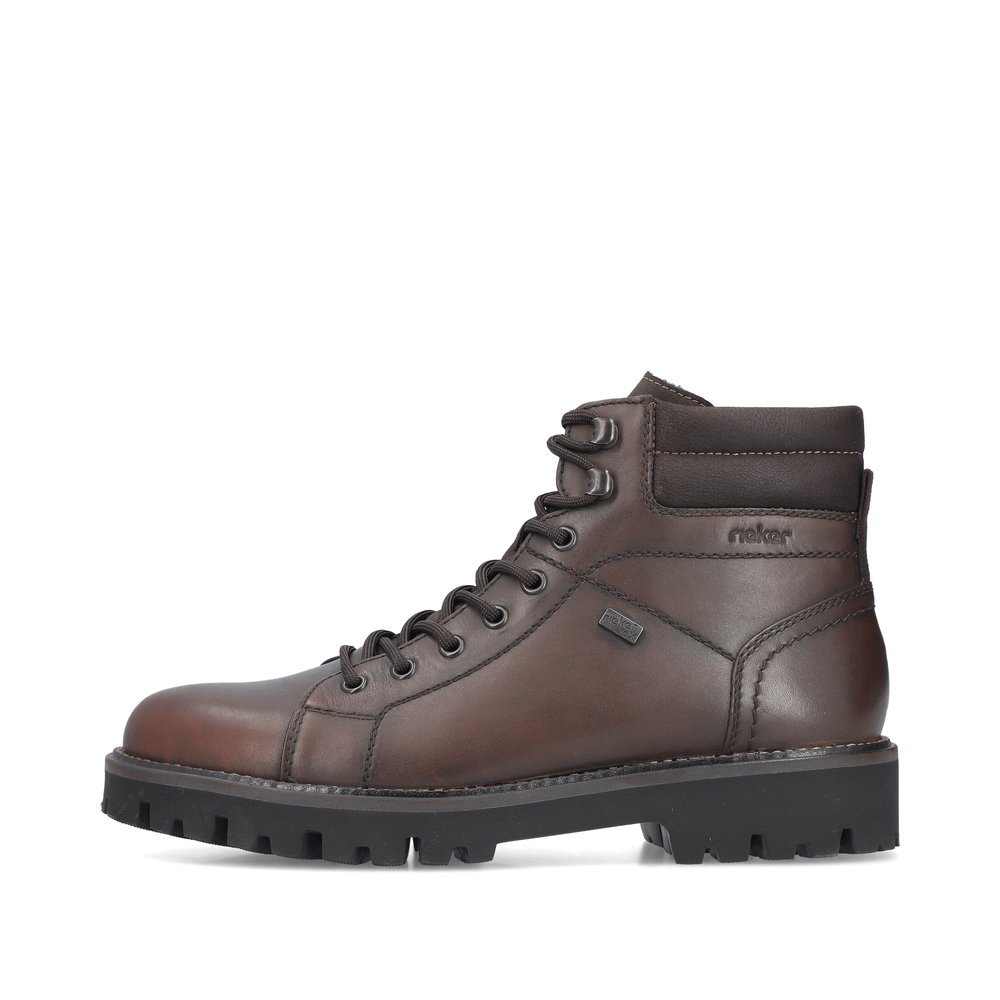 Brown Rieker men´s lace-up boots 30420-25 with RiekerTEX membrane as well as zipper. Outside of the shoe.