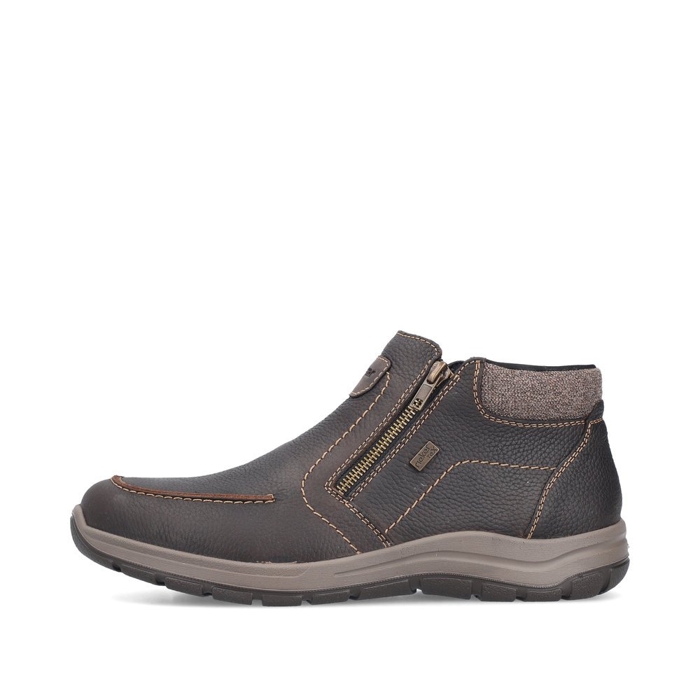 Brown Rieker men´s ankle boots 03660-25 with RiekerTEX technology as well as zipper. Outside of the shoe.