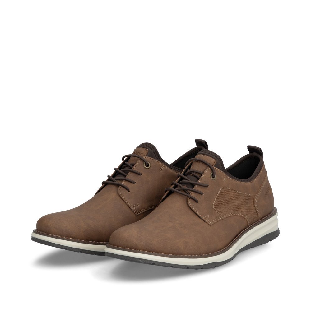 Nougat brown Rieker men´s lace-up shoes 14702-24 with elastic lacing. Shoes laterally.