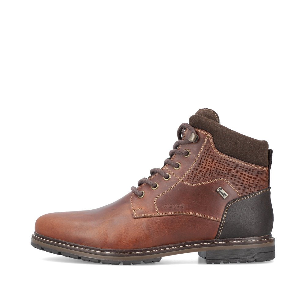 Brown Rieker men´s lace-up boots 13740-24 with RiekerTEX membrane as well as zipper. Outside of the shoe.