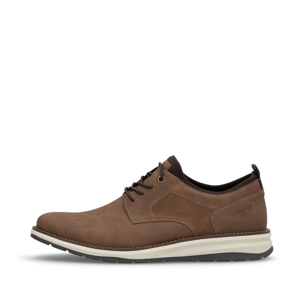 Nougat brown Rieker men´s lace-up shoes 14702-24 with elastic lacing. Outside of the shoe.