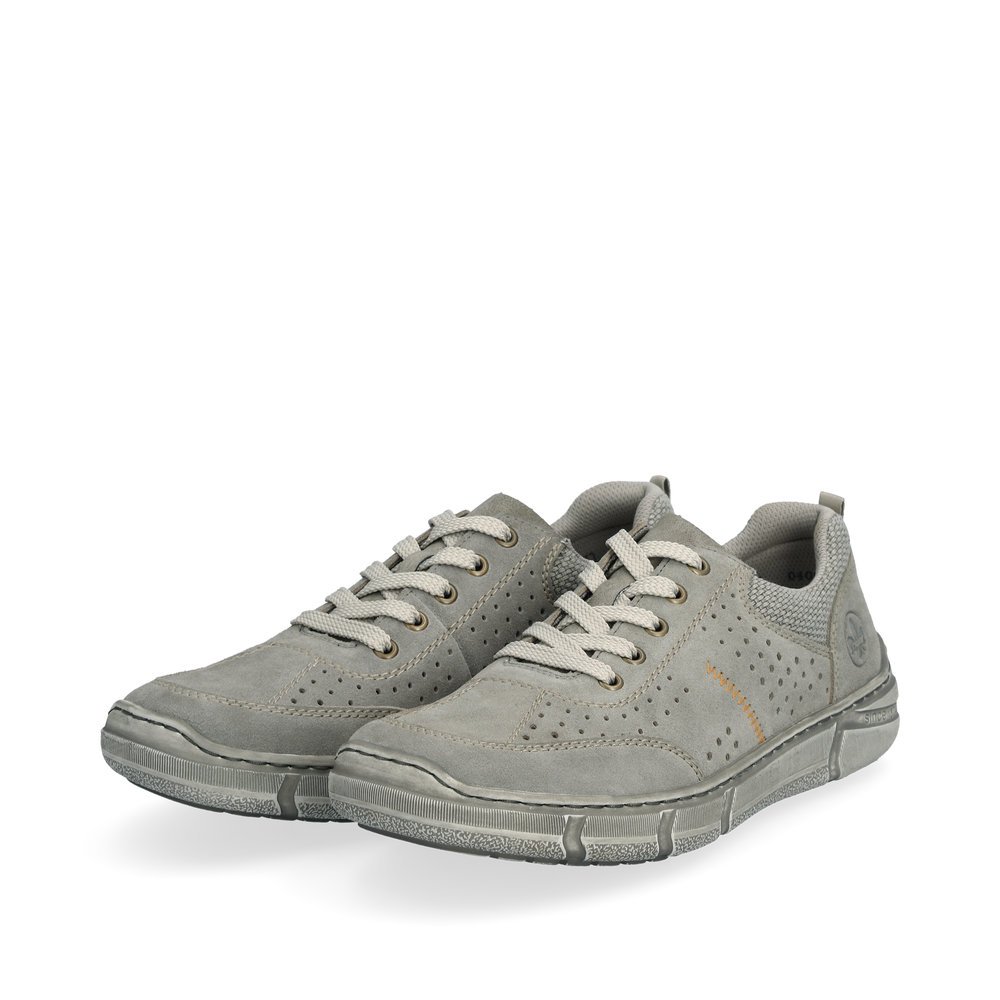 Rieker chaussures à lacets grises hommes 04001-42 en optique à trous. Chaussures inclinée sur le côté.