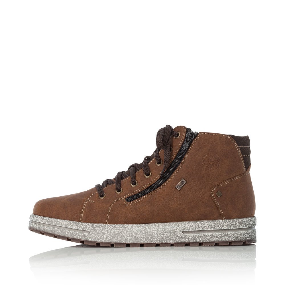 Brown Rieker men´s lace-up boots 30721-24 with RiekerTEX membrane as well as zipper. Outside of the shoe.