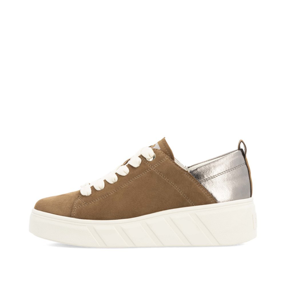 Brown Rieker women´s low-top sneakers W0502-24 with an ultra light platform sole. Outside of the shoe.