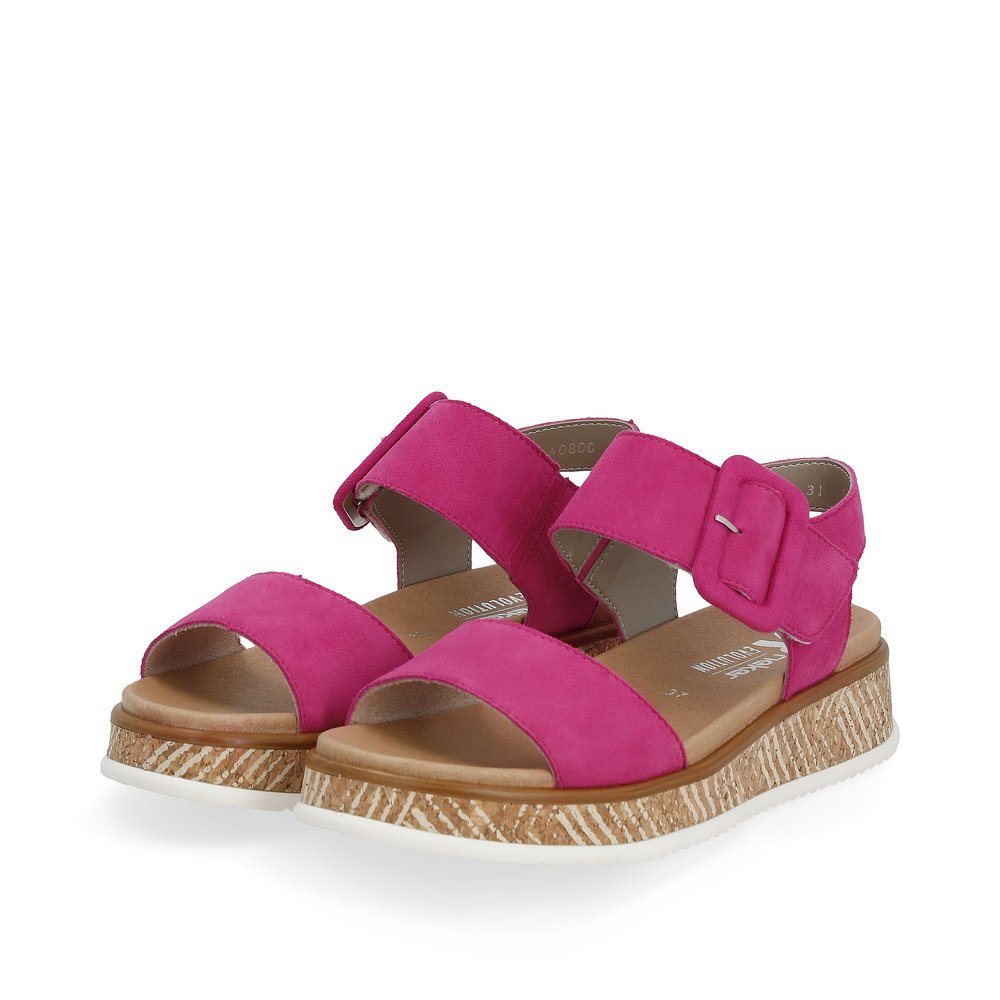 Pink Rieker women´s strap sandals W0800-31 with an ultra light platform sole. Shoes laterally.