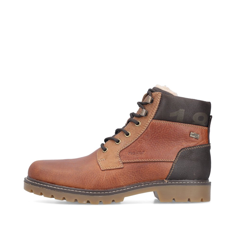 Braune Rieker Herren Schnürstiefel 38832-22 mit wasserabweisender TEX-Membran. Schuh Außenseite.