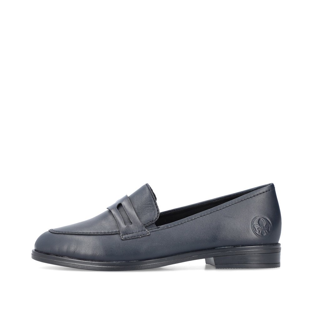 Royal blue Rieker women´s loafers 46260-14 with an extra soft cover sole. Outside of the shoe.