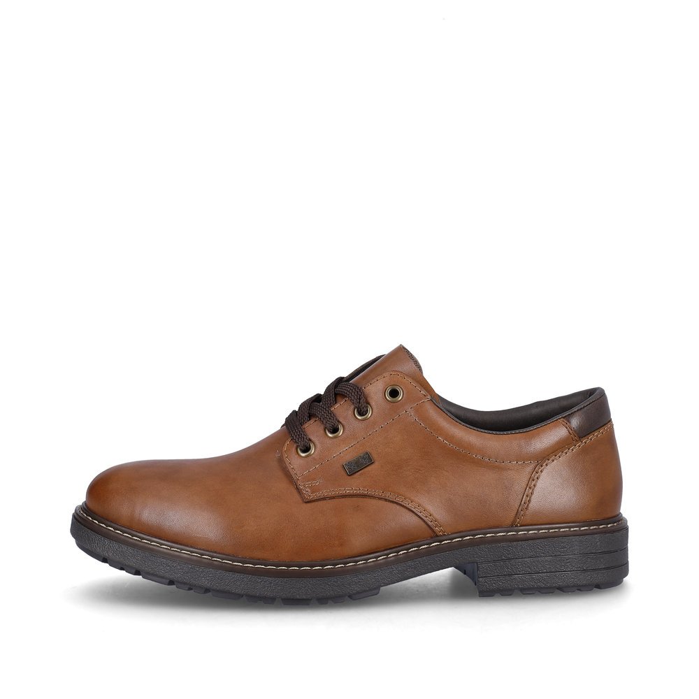 Nougat brown Rieker men´s lace-up shoes 33101-24 with RiekerTEX technology. Outside of the shoe.