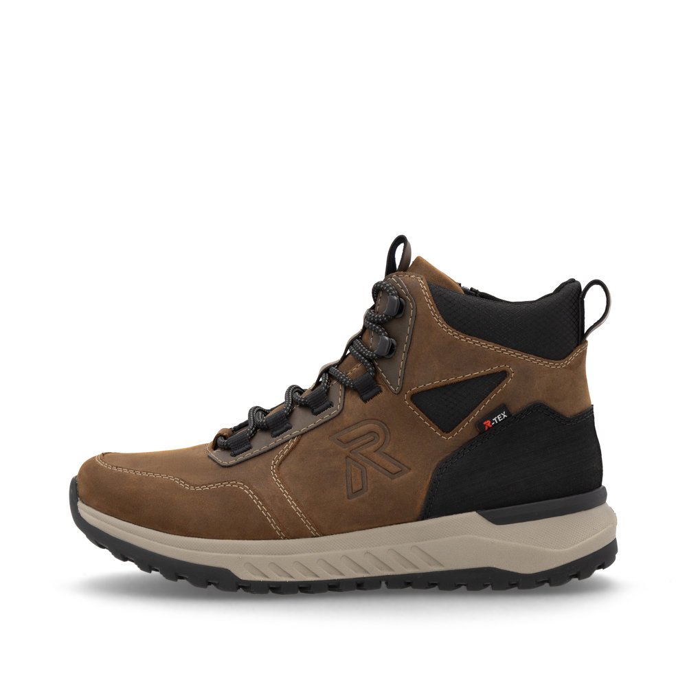 Brown Rieker men´s high-top sneakers U0172-22 with RiekerTEX technology. Outside of the shoe.