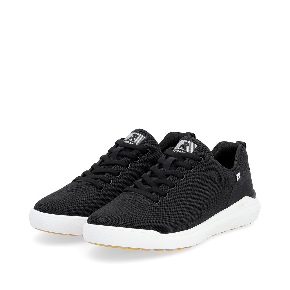 Black washable Rieker men´s low-top sneakers U1102-00 with a super light sole. Shoes laterally.