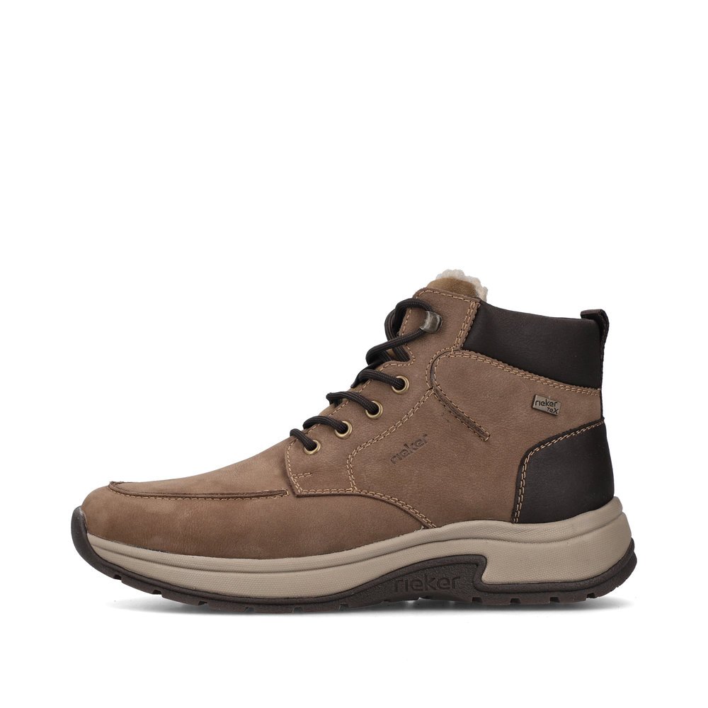 Brown Rieker men´s lace-up boots 11020-24 with RiekerTEX membrane as well as zipper. Outside of the shoe.