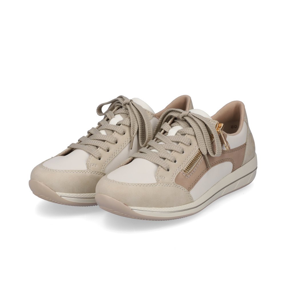 White Rieker women´s low-top sneakers N1127-80 with zipper as well as extra width H. Shoes laterally.