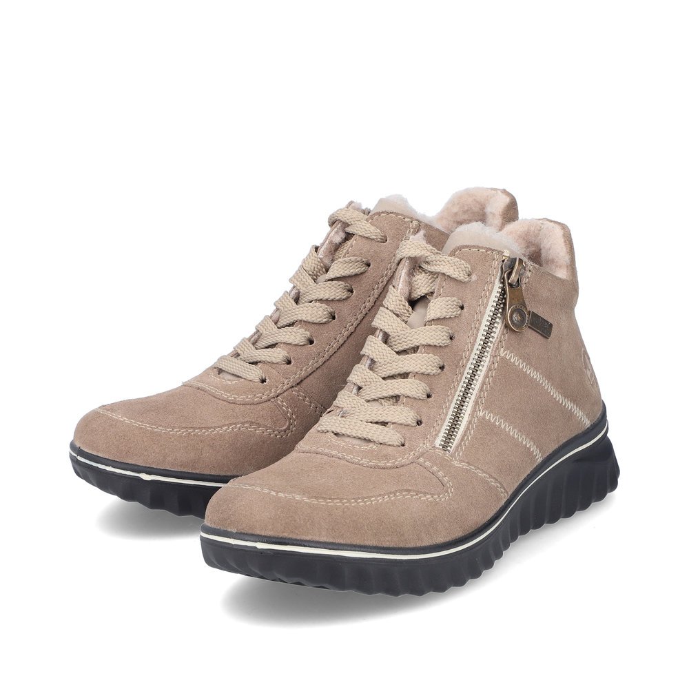 Brown beige Rieker women´s lace-up shoes 59041-64 with RiekerTEX technology. Shoes laterally.