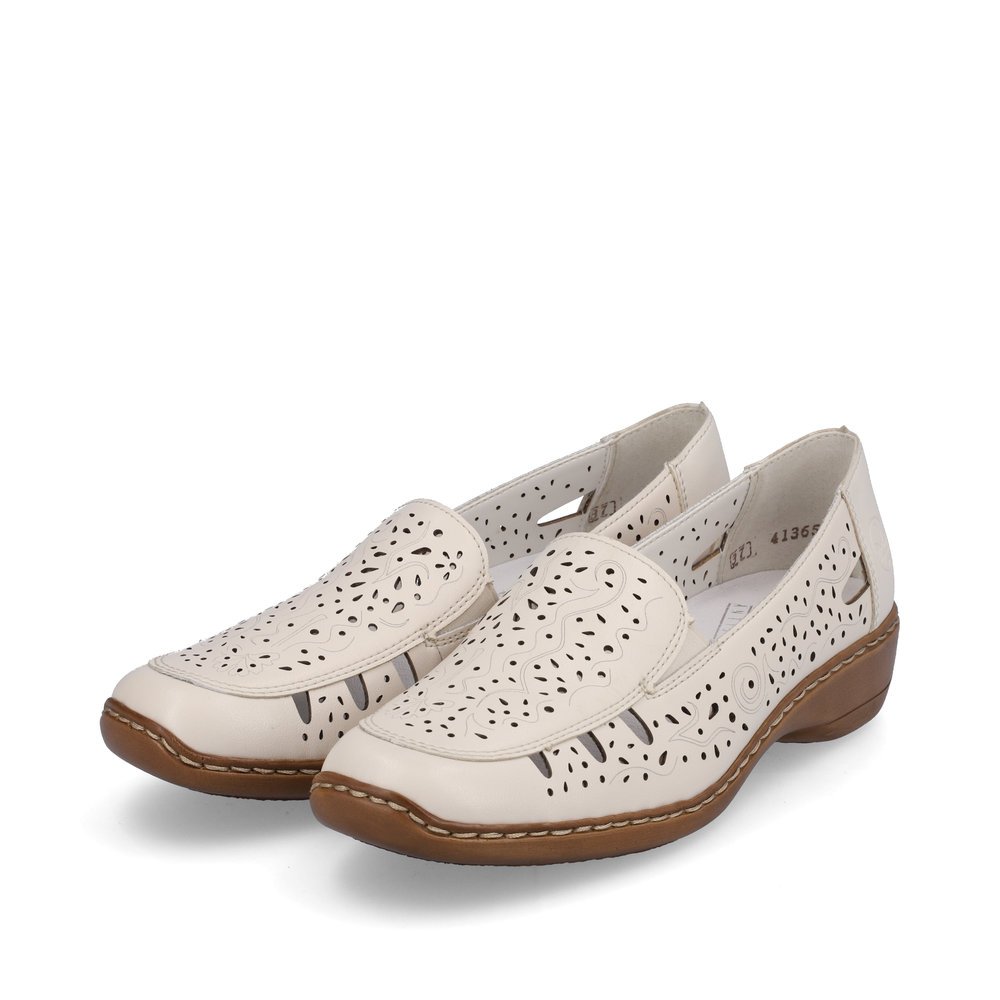 Beige Rieker women´s ballerinas 41365-60 with an elastic insert. Shoes laterally.