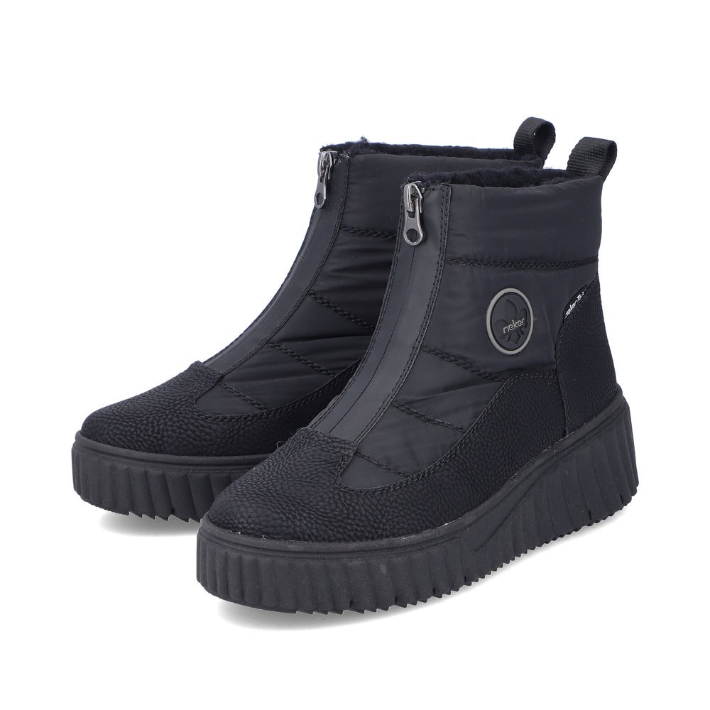 Black Rieker women´s ankle boots N2550-00 with RiekerTEX technology. Shoes laterally.