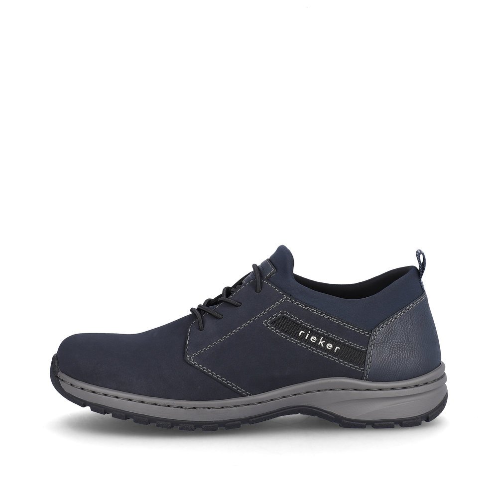 Dark blue Rieker men´s lace-up shoes 03357-14 with an elastic shaft collar. Outside of the shoe.