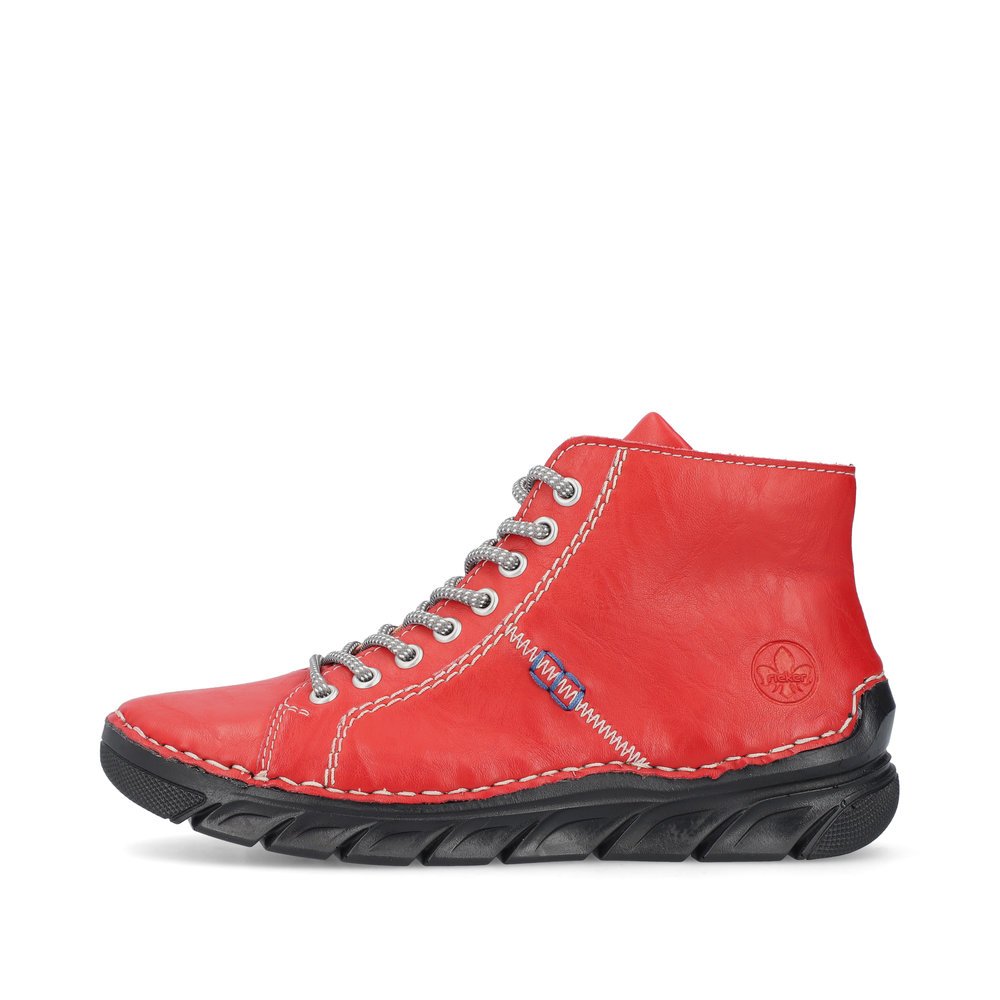 Fire red Rieker women´s lace-up shoes 55020-33 with a zipper. Outside of the shoe.