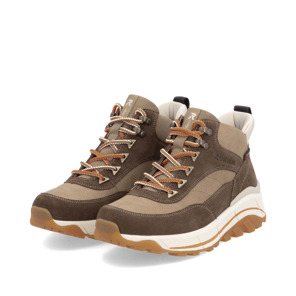 Brown Rieker women´s high-top sneakers W0067-20 with RiekerTEX technology. Shoes laterally.