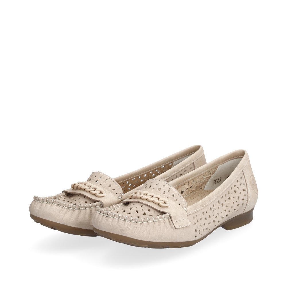 Sand beige Rieker women´s ballerinas 40068-61 in perforated look. Shoes laterally.