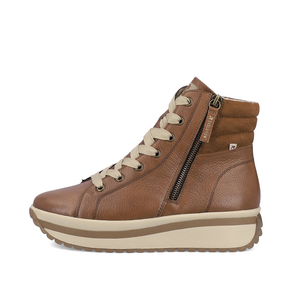 Braune Rieker Damen Schnürstiefel W0962-24 mit TR-Sohle mit leichtem EVA-Inlet. Schuh Außenseite.