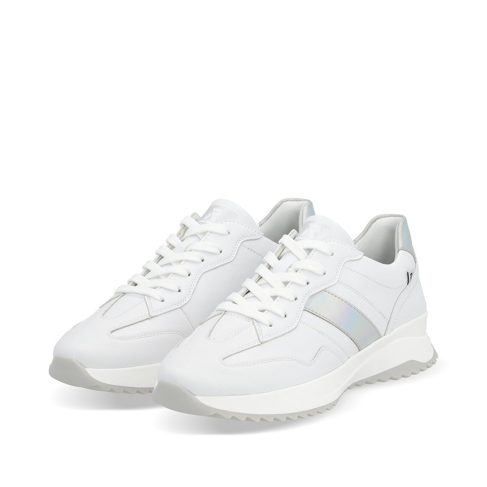 White Rieker women´s low-top sneakers W1301-80 with a durable sole. Shoes laterally.