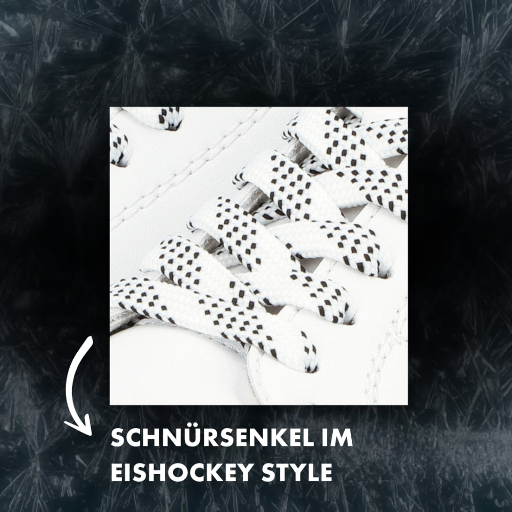 Detail der Schnürsenkel im Hockeystyle der Rieker Damen Sneaker für Eishockeyfans der Schwenninger Wild Wings.