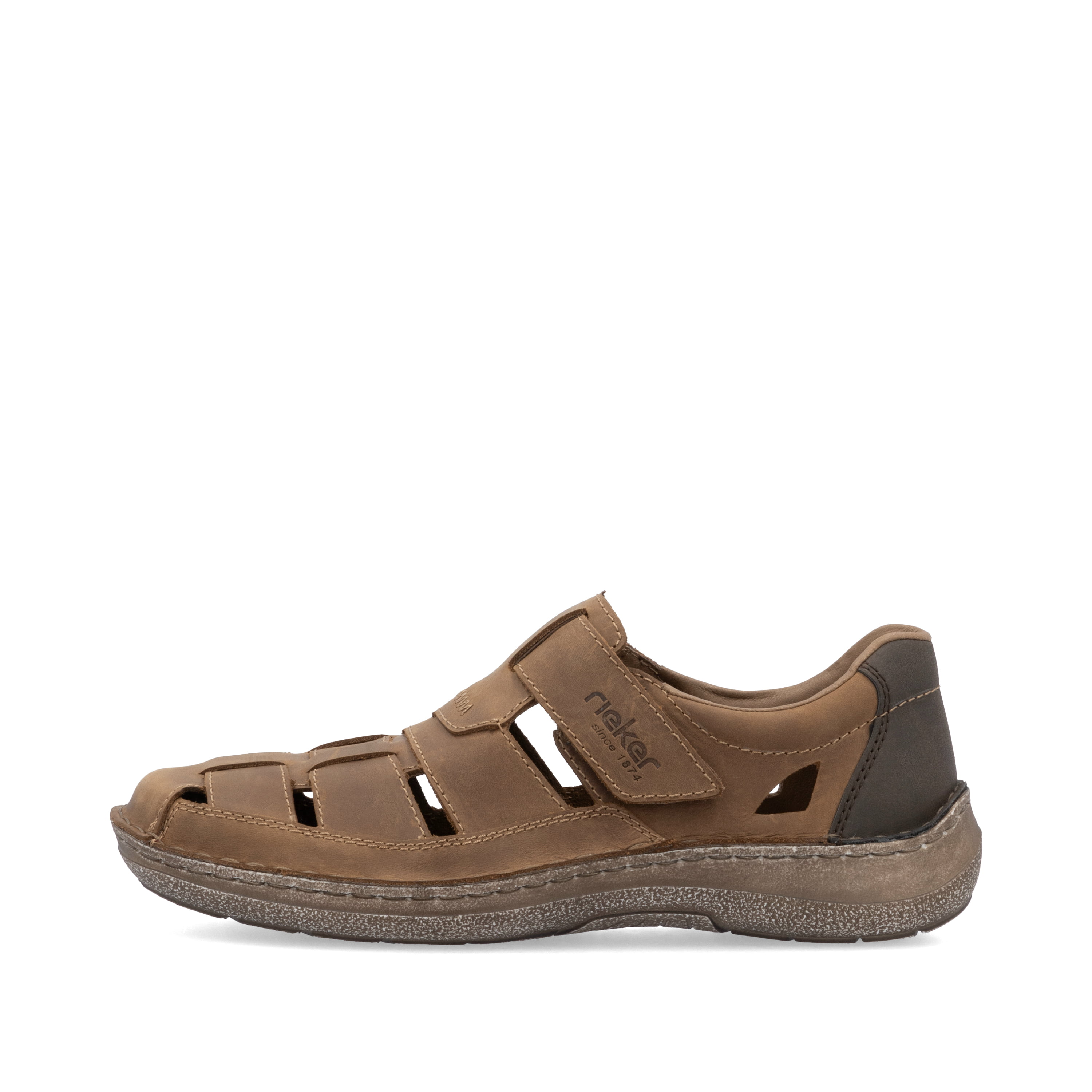 Mocassin Rieker Homme 03078 - En Daim Marron, Semelle Confortable | Largeur H, Fermeture Velcro