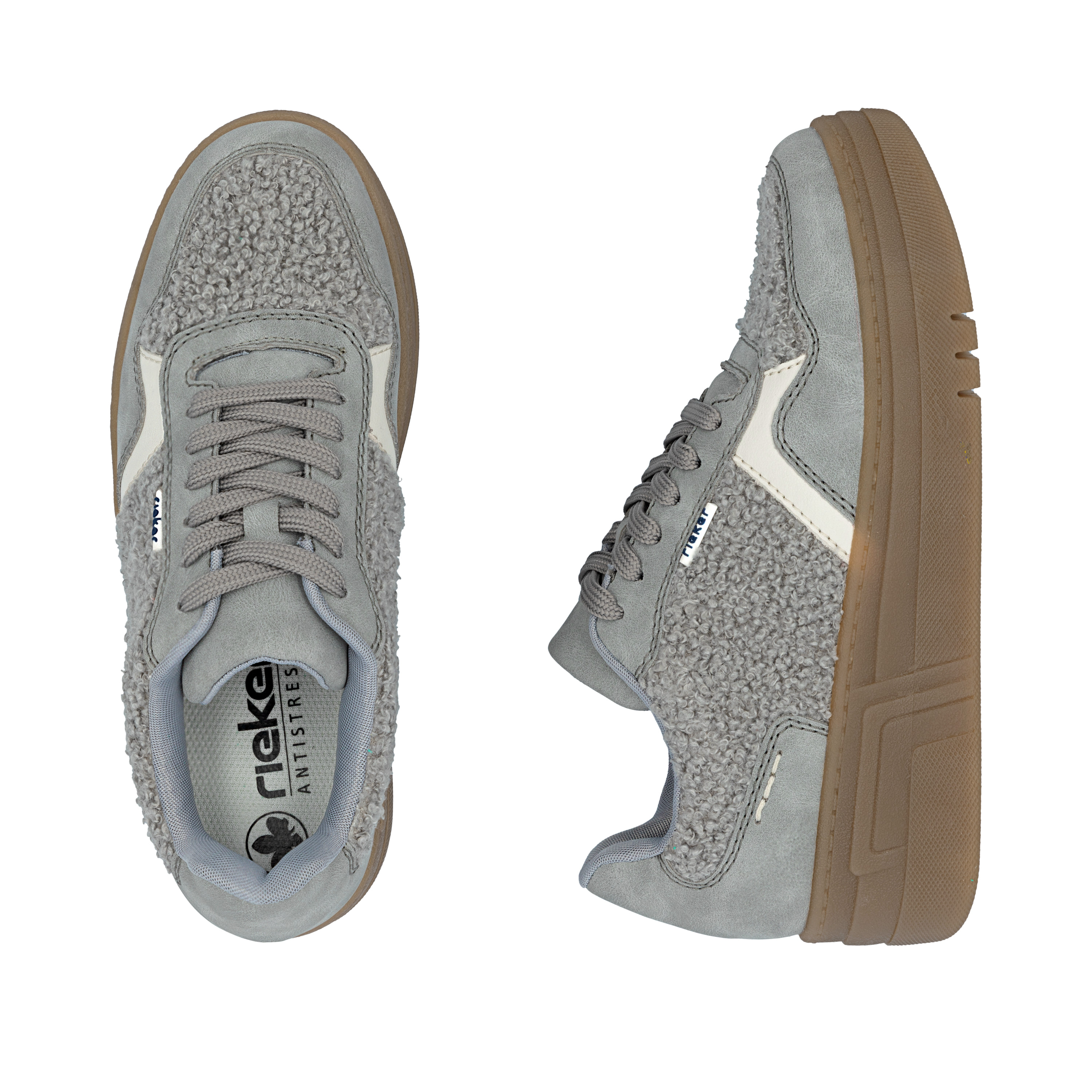 Rieker Damen Sneaker M7600 | Graue Low-Top Sneakers | Mit Wechselfußbett | 4,9cm Keilabsatz