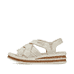Beige Rieker Keilsandaletten 62908-60 mit Gummizug sowie schmaler Passform E 1/2. Schuh Außenseite.