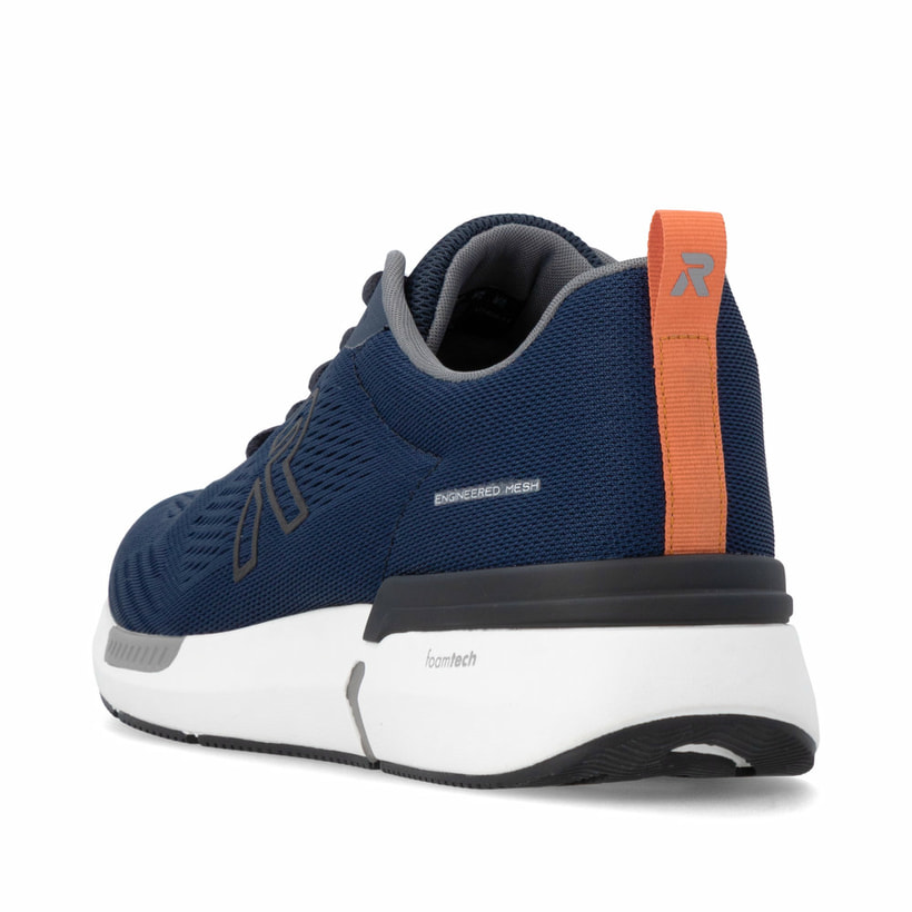 Dunkelblaue Rieker Herren Sneaker Low U1404-14 mit einer Schnürung. Schuh von hinten.