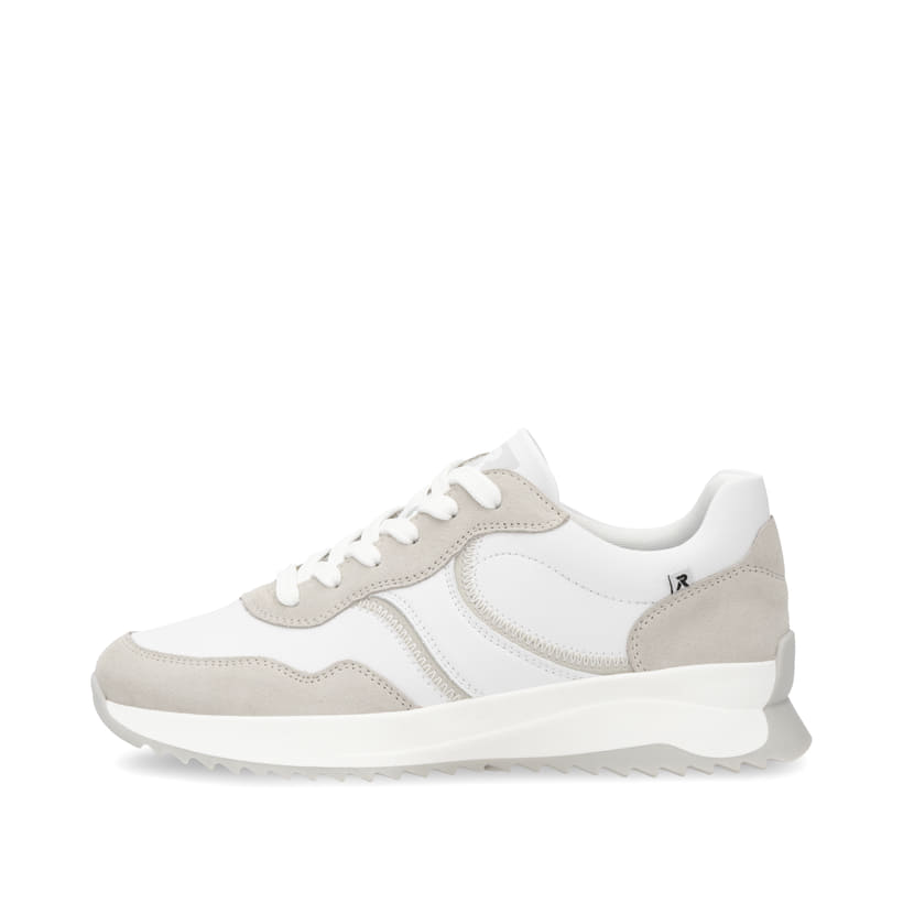Weiße Rieker Damen Sneaker Low W1302-83 mit einer Schnürung. Schuh Außenseite.