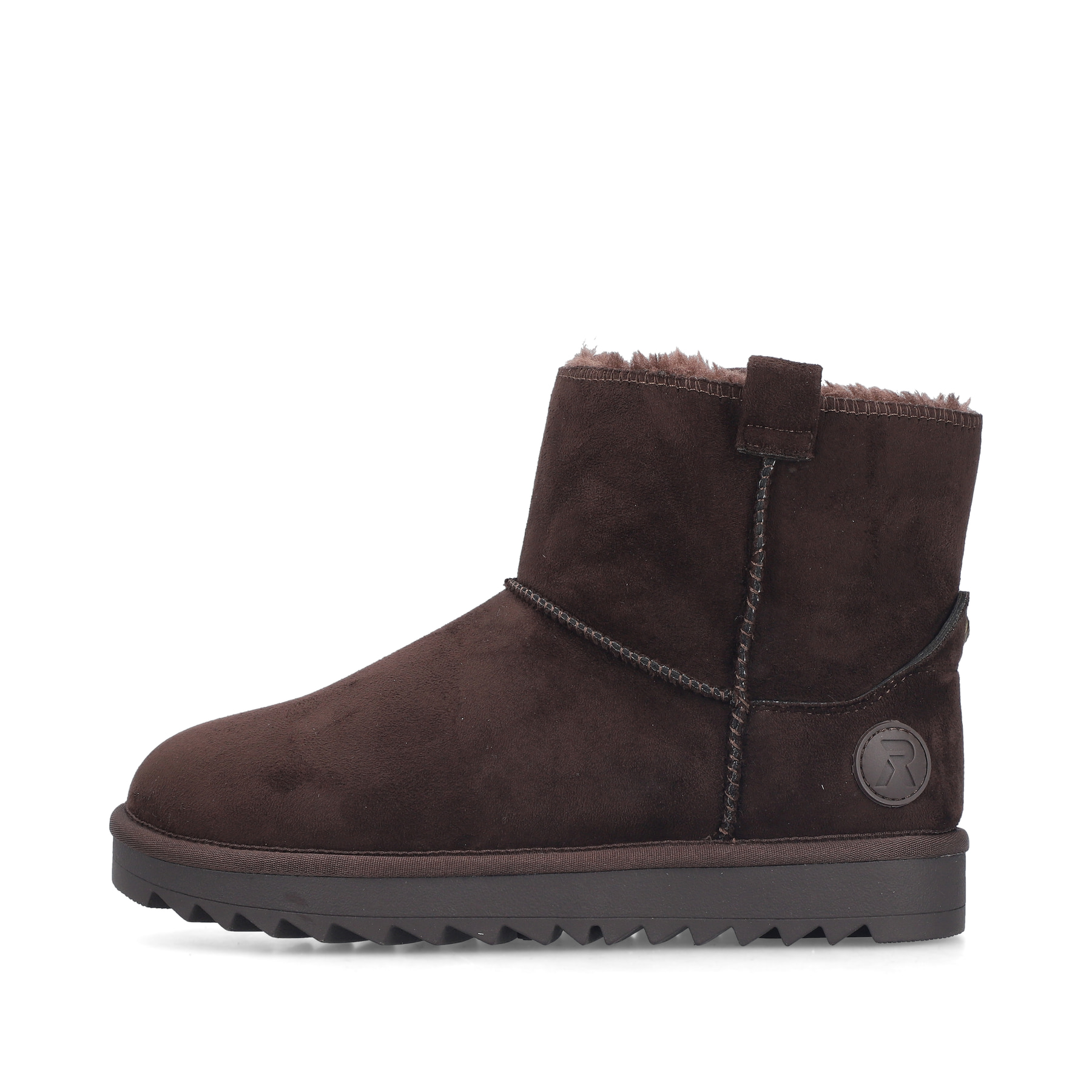 Dunkelbraune Rieker Damen Kurzstiefel 99870-25 mit der Komfortweite G. Schuh Außenseite.