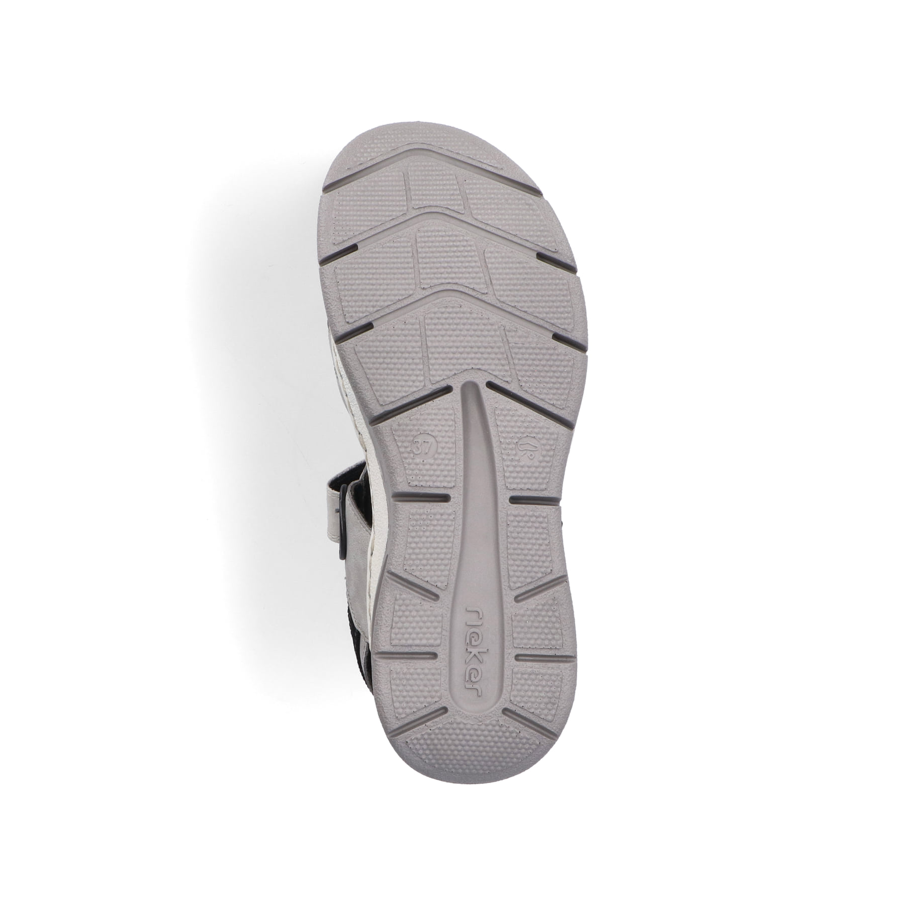 Graue Rieker Damen Trekkingsandalen 67651-40 mit Rieker Air Sohlenfenster. Schuh Laufsohle.