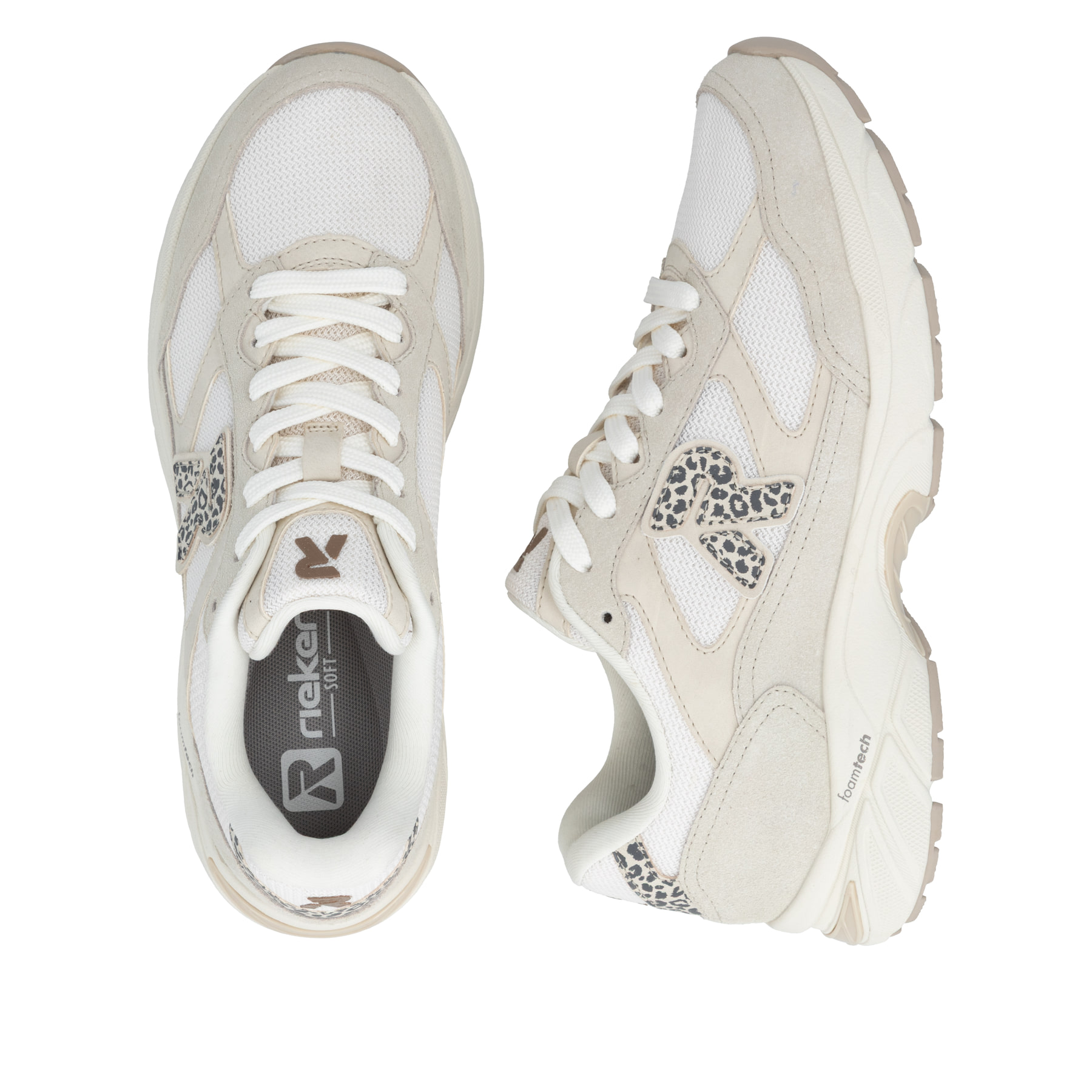 Weisse Rieker Sport Damen Sneaker Low W4201-80. Schuh von oben, liegend.