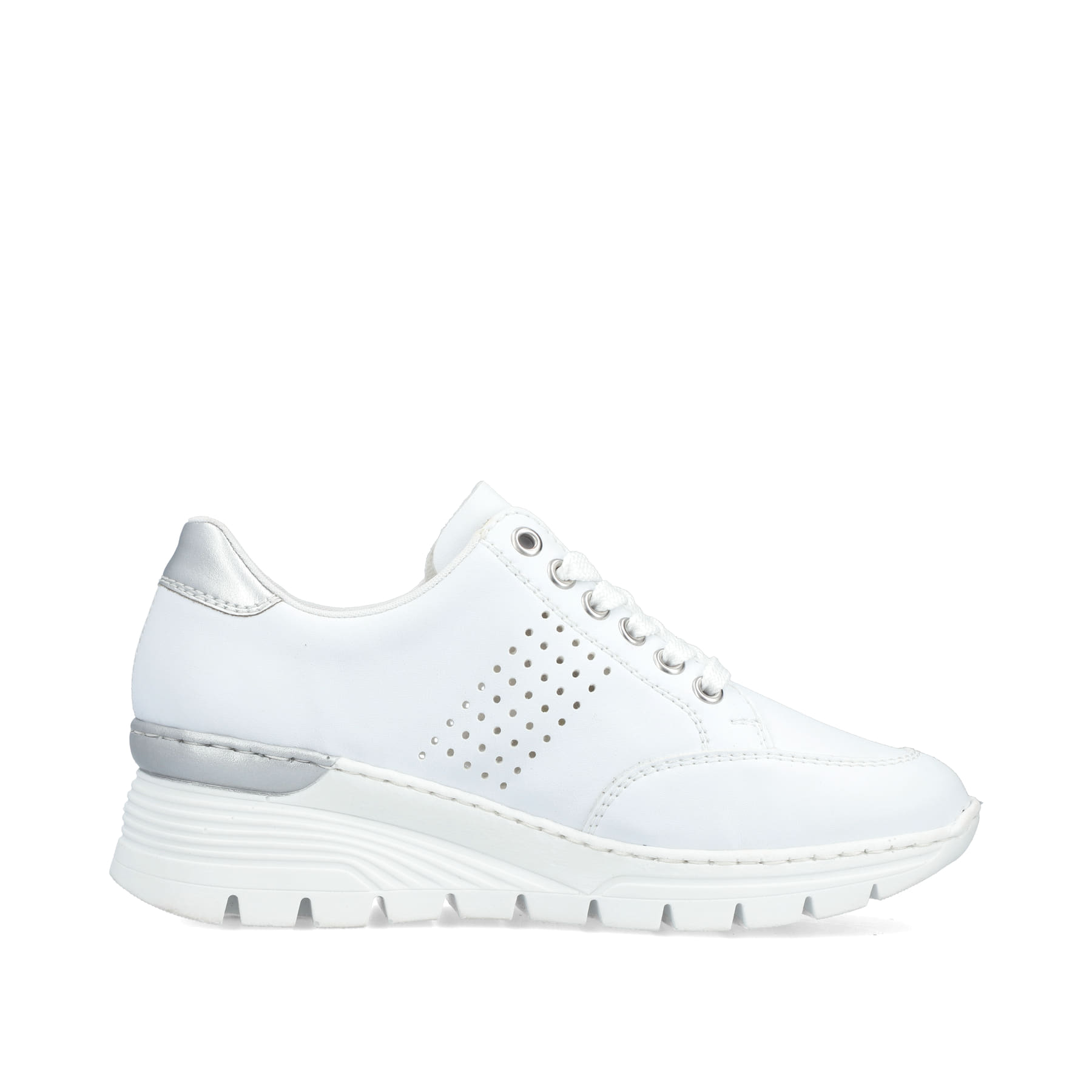Weiße Rieker Damen Sneaker Low N8321-80 mit Reißverschluss sowie Komfortweite G. Schuh Innenseite.