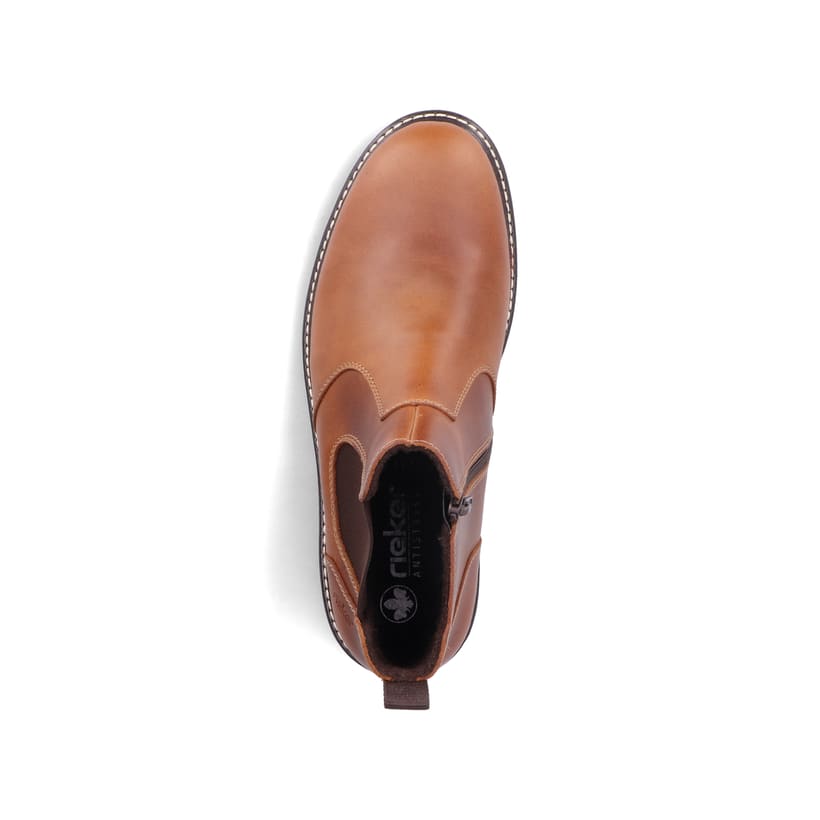 Braune Rieker Herren Chelsea Boots 32052-24 aus Glattleder mit Reißverschluss. Schuh Laufsohle.