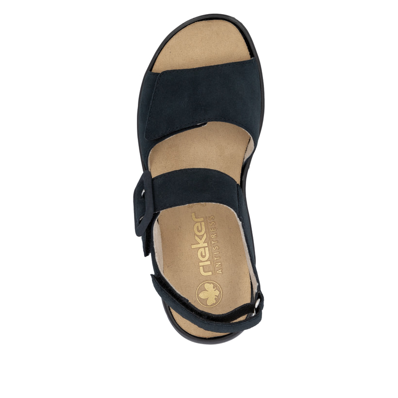 Blaue Rieker Damen Riemchensandalen 64588-14 mit trendigen Schnalle. Schuh von oben.