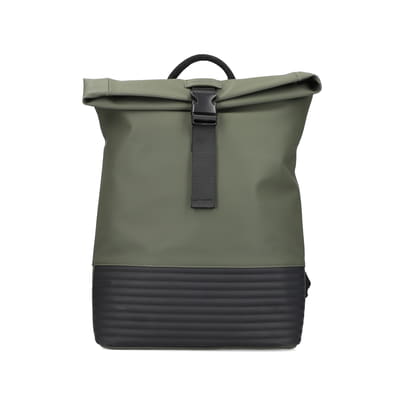 Rieker Damen Rucksack H1426-52 in Kaktusgrün-Schwarz aus Kunstleder mit Reißverschluss. Rucksack Vorderseite.