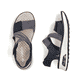 Blaue Rieker Keilsandaletten 65671-14 mit Rieker Air Sohlenfenster. Schuh von oben, liegend.