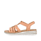 Pfirsichfarbene Rieker Keilsandaletten V0651-38 mit einem Elastikeinsatz. Schuh Außenseite.