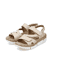 Beige Rieker Damen Riemchensandalen V2366-60 mit einem Klettverschluss. Schuhpaar seitlich schräg.
