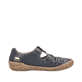 Blaue Rieker Damen Slipper 54555-14 mit einem Klettverschluss. Schuh Innenseite.