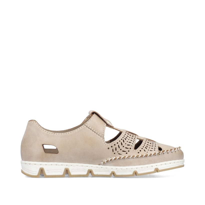 Beige Rieker Damen Slipper 49958-61 aus Glattleder, Barfußschuhe. Schuh Innenseite.