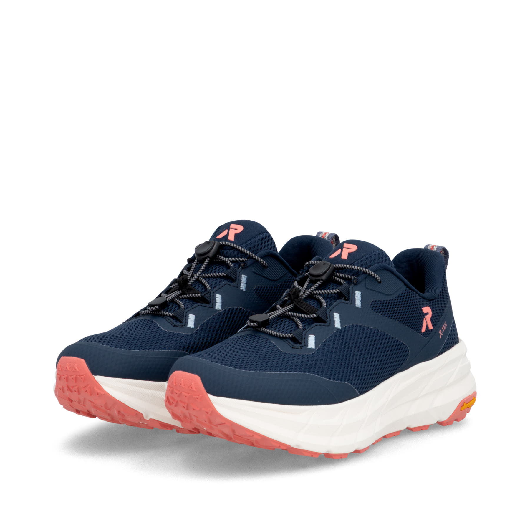 Blaue Rieker Sport Damen Sneaker Low W4502-14. Schuhpaar seitlich schräg.